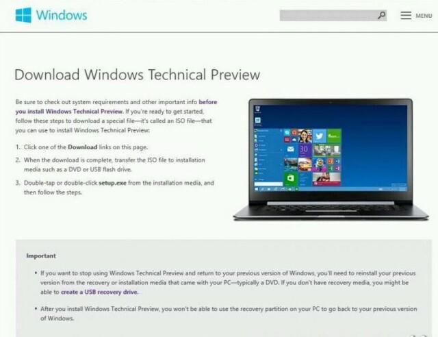 Windows 9技术预览版将占4GB空间