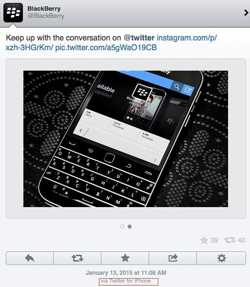 黑莓又被打脸：推特官方账号竟用iPhone发帖